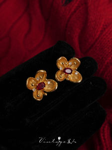 Vintage Damascus Floral Fashionable Vintage Metal Flower Earrings Clip-Ons High Precision Silver Plated Plant Pattern Jewelry