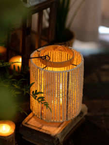 Retro Chinese Style Lantern Ornament Candle Holder Zen Minimalist Scenic Decoration Props for Homestay Decor Paper Rope Iron Material