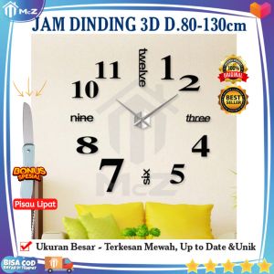 JAM DINDING 3D Unik Besar Mewah dan Minimalis Diameter 80-130cm HITAM - Bonus Pisau Lipat Cantik - JAM DINDING Besar 3D - Jam Dinding Minimalis - Jam Dinding Stiker Dekorasi - Jam Dinding DIY Giant Wall Clock - Jam Dinding Raksasa Gaya Shabby - bisa COD