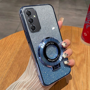 Luxurious Ultra-Thin Transparent Silicone Magnetic Absorption Stand Cover for Samsung Galaxy A35 Anti-Fall Protection Case