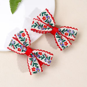 2pcs Floral Embroidery Hair Clips for Girls Adorable Pink Bow Hair Clips Full Lined Flower Hairpins  Kids Baby Hair Accessories