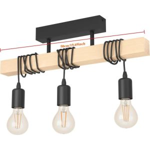 JOYINLED Industrial Wood Pendant 3-Head Adjustable Chandelier Vintage Semi Flush Ceiling Light Living Room Kitchen Dining Room