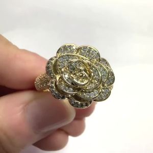 Huitan Aesthetic Flower Women Ring Gold Color Luxury Wedding Engagement Trendy Gentle Party Accessories Jewelry Inlaid Shiny CZ