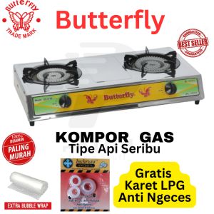 Kompor Gas Cast Iron 2 Tungku Merk Butterfly Api Seribu Mata Seribu SNI Free Karet LPG