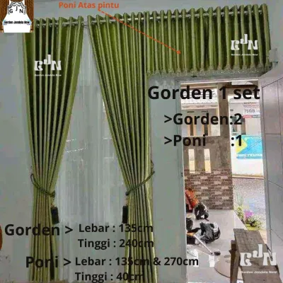 Promo 1 Set Gorden Model Poni M. Gorden Blackout Polos 1 set Poni 12 glombang dan poni 24 Glombang Gorden Castem Gorden Aestetik Gorden Mewah Gorden Poni Glombang M