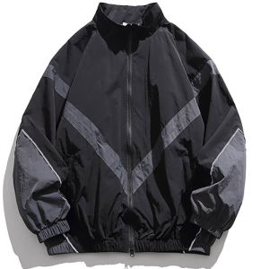 Zipper Pocket Outdoor Waterproof Windbreake Jacket Men Spring Autumn Casual Loose Fit Versatile Stand Collar Reflective Jacket