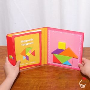 Magnetic Tangram Book | Wooden 3D Seven 7 Piece Puzzle Game | Free Buku Pola Pattern | Mainan Kognitif Balok Blok Kayu Magnetik Magnet Asah Otak Mengenal Bentuk Geometri Warna Montessori Edukatif Edukasi Anak Balita Murah