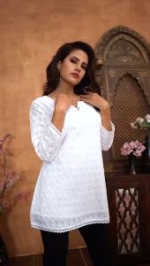 Sonali Premier Collection of Ladies White Top Kurti Wanita Indian Baju Indian Ladies Top - Q1847