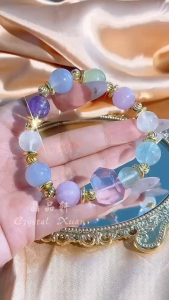 天然水晶💰 DIY手链▪️蓝纹玛瑙+紫锂辉+紫玉晶+萤石+海蓝宝+白幽灵+紫水晶手串|心灵疗愈 × 净化安神 × 灵感启发