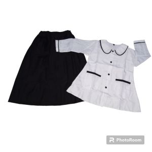 stelan baju hitam putih seragam anak perempuan SD Madrasah usia 5-11tahun
