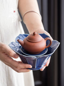 Retro Lotus Ceramic Tea Bowl Stand Premium Quality Home Use Dessert Bowl Fine Tea Snack Plate Traditional Chinese Style