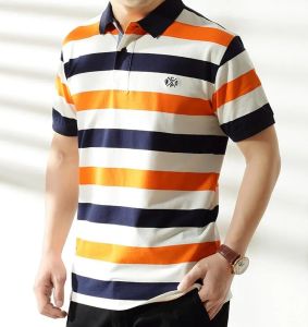 VSheng M To 6XL Plus Size Stripe T Shirt Men Lapel Polo Big Size Baju Kemeja Lelaki Tops