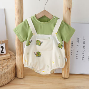 Pure Cotton Baby Bodysuit Summer Cartoon Boys Triangle Crawling Suit Short Sleeve Comfortable Soft Fabric Infant Clothes