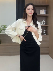 Elegant Long Sleeve Shirt Jacket Womens Short Outerwear Cardigan Two-Piece Set Autumn 2025 New Style Commute Fashion Loose Fit