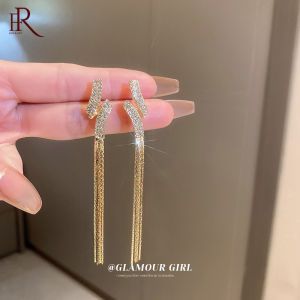 Frascati Vintage Gold Color Shiny Rhinestone Geometric Long Tassel Drop Earrings For Women Korean Metal Hanging Earring Fashion Jewelry