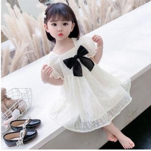 Sweet Princess Dress for Girls Lace Butterfly Knot Summer Style Bubble Sleeve Baby Dress Fashionable Childrens Clothing