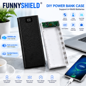 FUNNYSHIELD 8* 18650 Battery Charger Cover Power Bank Case Cute DIY Box Dual USB Type C Powerbank Case Power Bank Cover Kit