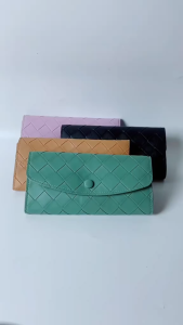 Simple long wallet for women with multiple card slots woven accordion ID buckle wallet