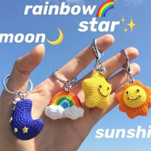 1/4Pcs Cute Resin Rainbow Sun Star Moon Face Keychain Keyring for Couple Backpack Pendant Bag Car Kawaii Charm Keyring
