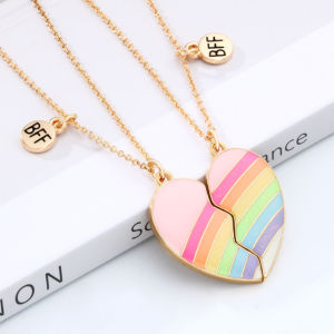 👭Rainbow Heart Necklace for best friend 2 pcs magnetic friendship necklace for 2 girls magnet Bff Friendship Gift for girls Jewelry Children Pendant 18k gold pawnable necklace couple necklace gold necklace pawnable 18k stainless steel necklace aesthetic