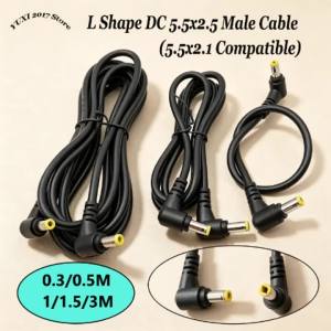 Right Angle DC 5.5x2.5 Male To Male Power Cord Compatible 5.5x2.1 10A 12V Monitor Plug Cable Supply Adapter 0.3/0.5/1/1.5/3M