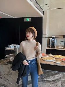 Women Long Sleeve Half Neck Knit Sweater Top Casual Korean Style