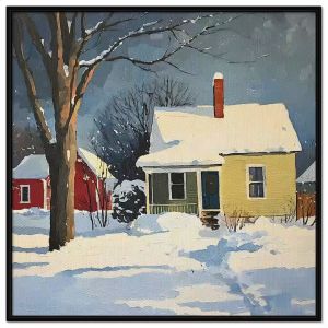 Tranh mùa đông phong cảnh ngôi làng tuyết trắng một ngày đông.Tranh treo tườngdán tường trang trí nội thất.CGI-1203