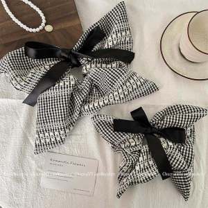 Elegant Large Plaid Square Scarf with Butterfly Knot Hair Ties for Women Autumn Winter Hair Accessories Versatile Sweet Style