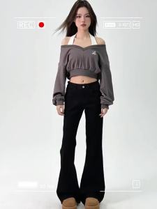 MZVZ | Quần Jeans Đen Thấp Mông Rộng Dưới