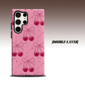 BILIBILI | Pink Cherry Bow For Samsung Galaxy S26 S25 S24 A56 A36 Dual Layer Luxury Fashion Full Lens Protective Case