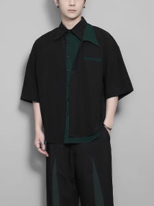 เสื้อเชิ้ตแขนสั้นผู้ชายสไตล์ฮ่องกงสุดเก๋ไก๋ ทรงหลวม ผ้าโพลีเอสเตอร์ ปกโปโล ฤดูร้อน 2025 จีนแผ่นดินใหญ่