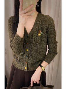 QINGNAER | Retro Style Colorful Button V-Neck Knit Cardigan