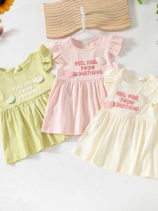 Princess Style Cotton Summer Dress for Little Girls Korean Fashion Baby Girl Skirt A-Line Skirt Pure Color Daily Wear