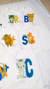 Set Singlet Bayi Katun Motif Hewan & Alfabet - Ukuran S/M/L/XL
