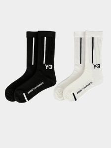 ถุงเท้ากีฬาคอตตอนสแปนเด็กซ์ลายทาง Y-3 Collaborative Design 2 คู่ ถุงเท้าผู้ชายลำลองสำหรับฤดูใบไม้ผลิ 2023