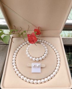 Bộ trang sức ngọc trai nuôi nước ngọt tự nhiên cao cấp hạt tròn đẹp size 10-11 ly màu trắng