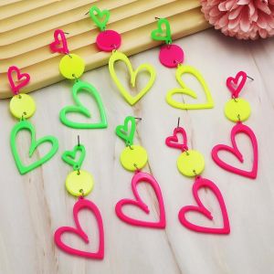 Neon Heart Three Series Colorful Fluorescent Hollow Heart Pendant Earrings Fashion Acrylic Round Dangle Earring Jewelry Gifts