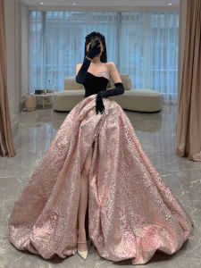Rose Evening Gown Wedding Dress Princess Ball Gown Birthday Engagement Party Womens Long Skirt Korean Style Pure Color