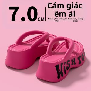 BUYANGSI | Dép lê nữ đế dày êm ái tăng chiều cao 7cm phong cách casual mùa hè đi biển