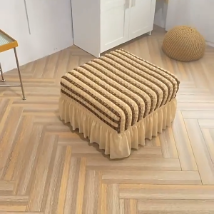 Footstool Cover Ottoman Cover Elastic Seersucker Skirted Stretch Washable Square Home Decor