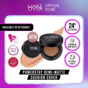MAKE OVER Powerstay Demi-Matte Cover Cushion - Cushion Matte High Coverage Foundation Compact Ringan Oil Control Make Up Wajah Tahan Lama 24 Jam Non-Comedogenic BEST SELLER - Lazada