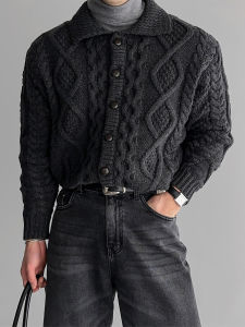 DAVID&ME | Stand Collar 3D Textured Knitted Heavyweight Thick Cozy Knit Cardigan