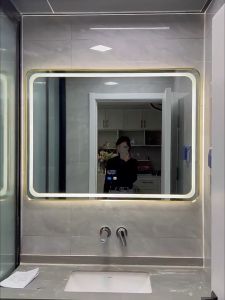 5in1 3color Led Bathroom Mirror Touch Screen Bathroom Mirror with Led Light Dimming Smart Bathroom Mirror Tricolor Vanity Mirror Defogging Bathroom Wall Mirror Beauty Makeup Mirror Washbasin Smart Mirror Rectangular Frameless HD Mirror