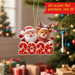 2D Flat Cute Red White Snowman Friends 2026 New Year Gift Pendant Christmas Ornament Cartoon Design Snowflakes Home Decor