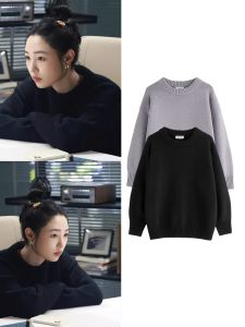 Thickened Pure Cotton Sweater Womens Lazy Style Knitted Shirt round Neck Long Sleeve Loose Fit Mid-Length Coat Love Fur Brand