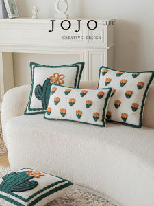 Nordic Simple Cactus Flocking Pillowcase Living Room Square Polyester Home Decorative Cushion Cover Universal PP Cotton Core