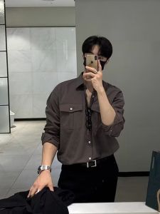 Brown Workwear Shirt Mens Spring & Fall Japanese-Style Retro Cityboy Shirt Stylish Classy Pocket Long Sleeve Outwear