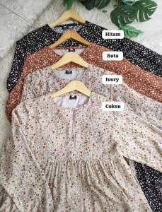 GAMIS MAXY DRESS RAYON PREMIUM MOTIF BUNGA KECIL/DRESS WANITA DEWASA BAHAN RAYON TWILL TERBARU/GAMIS RAYON PREMIUM JUMBO BUSUI MOTIF BUNGA KEKINIAN