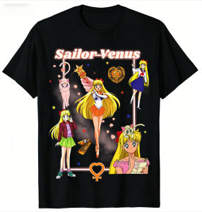 Bandai | Comfortable Sailor Venus Collage Anime Shirt Sailor Moon T-shirt Artemis Wands 2026 New Cotton Summer Men and Women TShirt