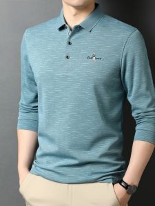 ROMON | Lomond Mens Long Sleeve Polo Shirt Casual Loose Fit Fashionable Spring Summer New Style Dad Casual Cotton Polyester Blend